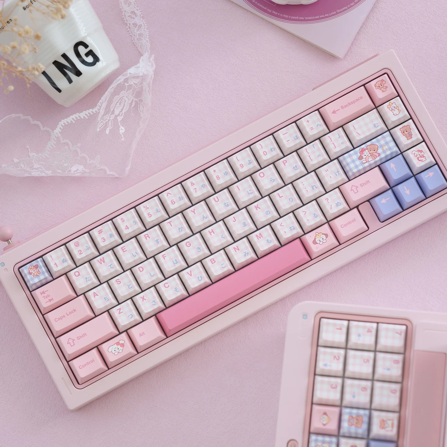 URE Pink Cute Bear Keycaps Dye-sub Cherry Profile PBT Keycaps Japanese Layout Keycap Sets For MX Cherry Mechanical Keyboard