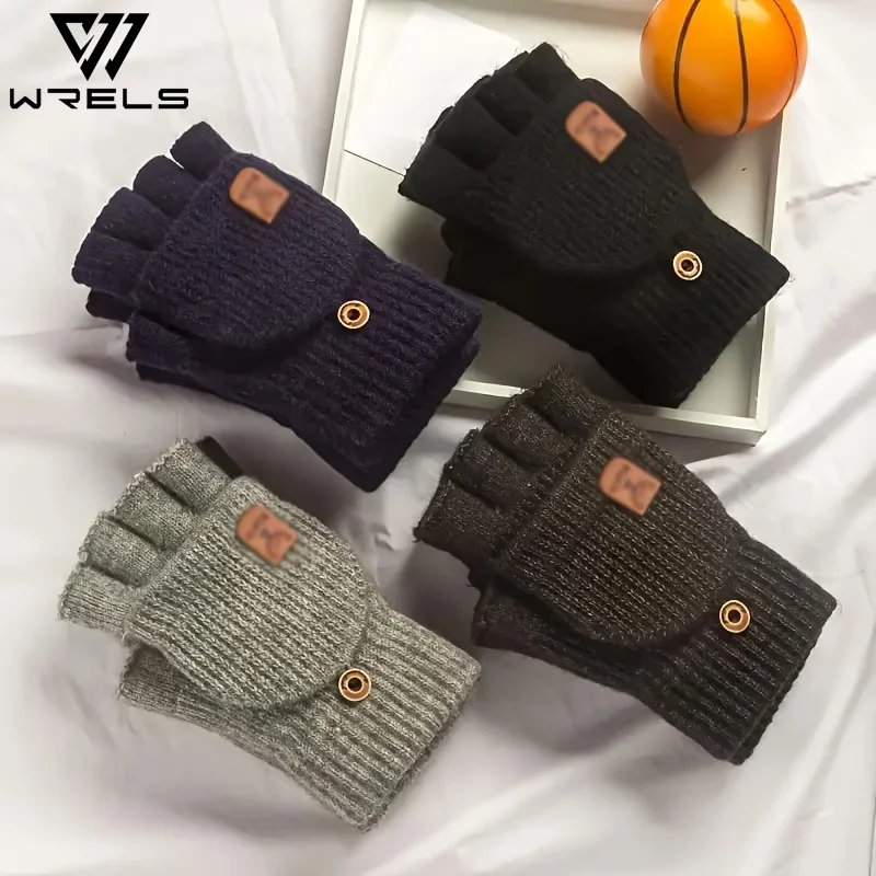 1/2/3Pairs Warm Knitted Fingerless Gloves Thickened Windproof Open Flip Design Flap Gloves Running Biking Driving Outdoor Mitten
