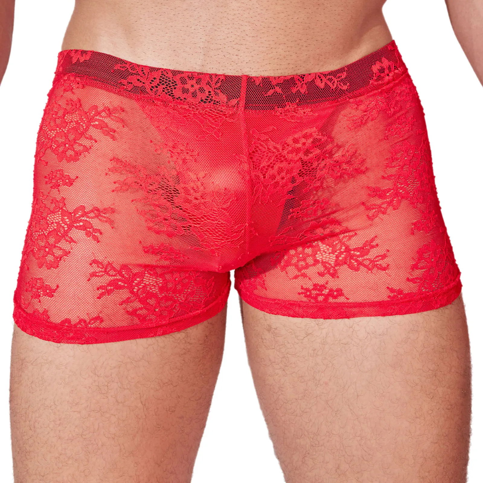 

Adult Men's Red Sissy Floral Lace Panties Bulge Pouch Elastic Waist Breathable Briefs Panties Gays Transparent Erotic Underpants
