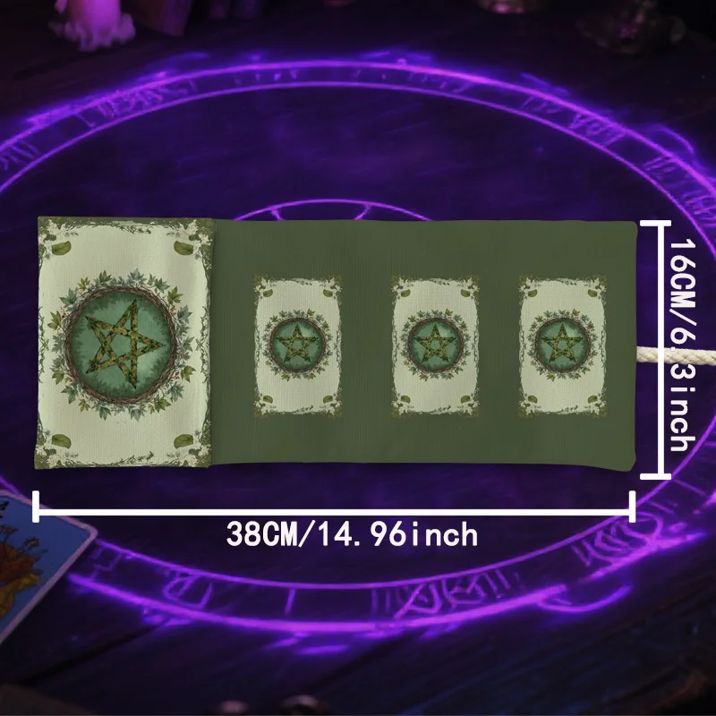 Tarot Card Divination Bag with A Green Background Vine Wrap Pouch Around The Pentagram Altar Cloth Pentagram Tarot Storage Bag