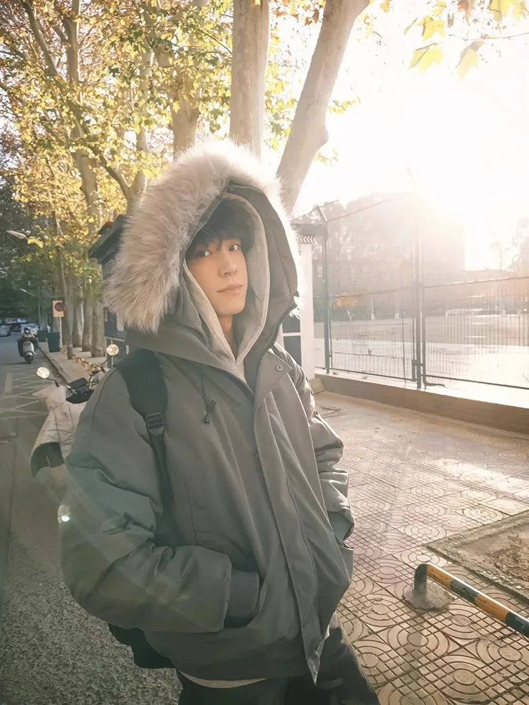 Thiened American Retro Parka Jaet in cotone con collo in pelliccia per uomo e donna Cappotto con cerniera ort per abbigliamento da lavoro alla moda giovanile