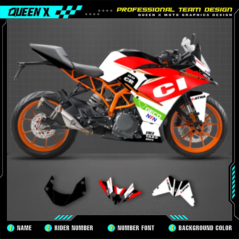 

Queen X MOTOR For KTM RC 2017 2018 2019 2020 250 390 Graphics Decals Stickers Kits Motorcycle Accessories Numer Name Custom 002