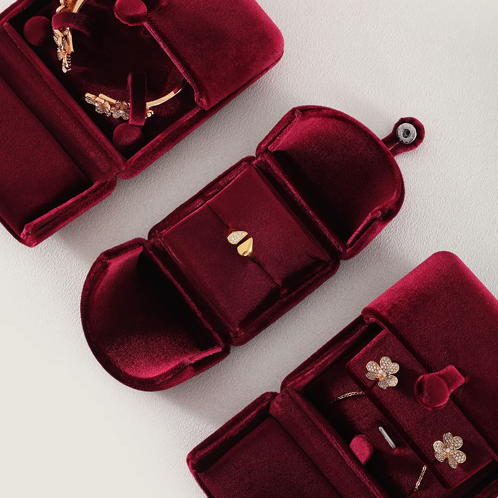 Yinbeini Velvet Jewelry Storage Box Ring Earring Bracelet Necklace Display Box for Wedding Proposal Engagement H024
