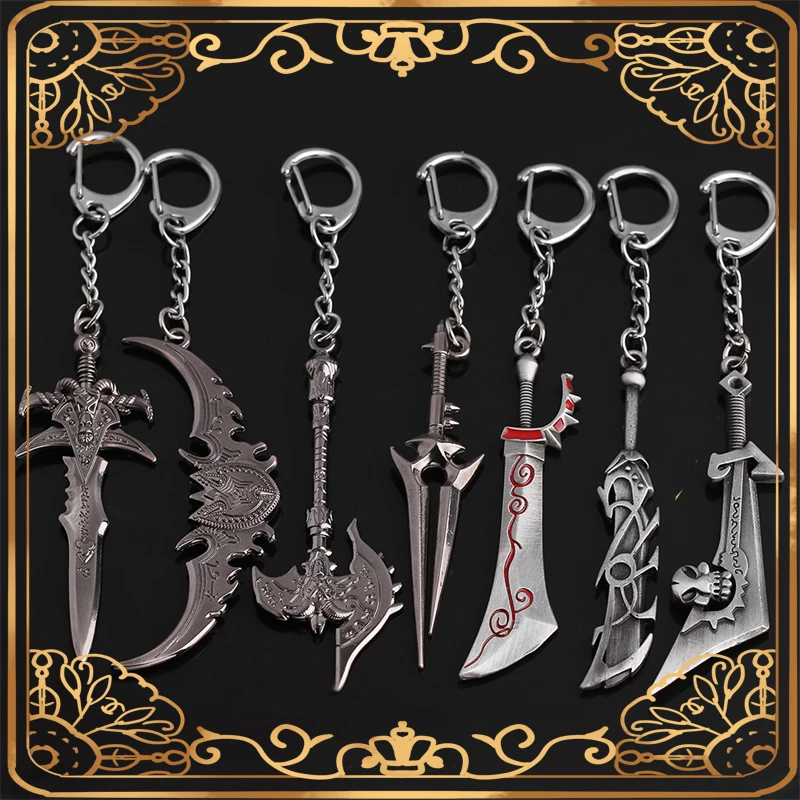 Popular Game Jewelry Series World of Warcraft Keychain Axe Weapon Sad Sword Dagger Various Weapon Key Chain Boy Fashion Jewelry