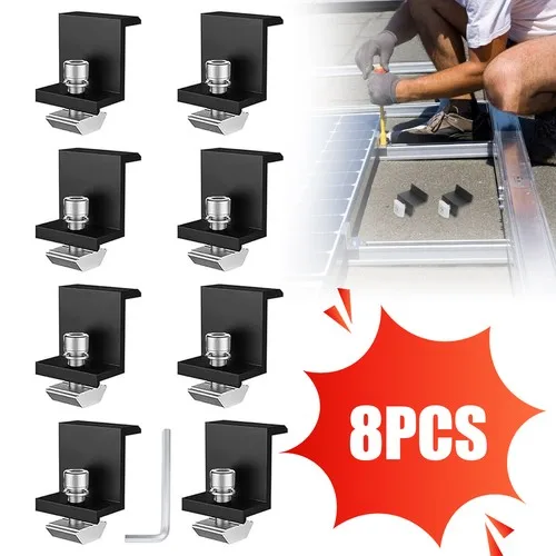 8Pcs Black 30mm Solar PV Side Pressure Bracket Anti-Corrosion Solar Panel Mount Side Clamp Photovoltaic Installation Fitting