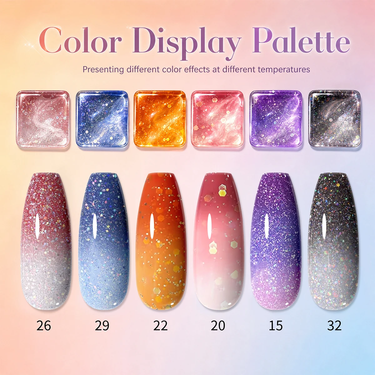 6-Color Color-Changing Gel Nail Polish Set, Removable Uv Led Nail Gel Paint, Temperature-Sensitive Gradient Color Nail Art Tool, Suitable for Home and Salon DIY Nail Art