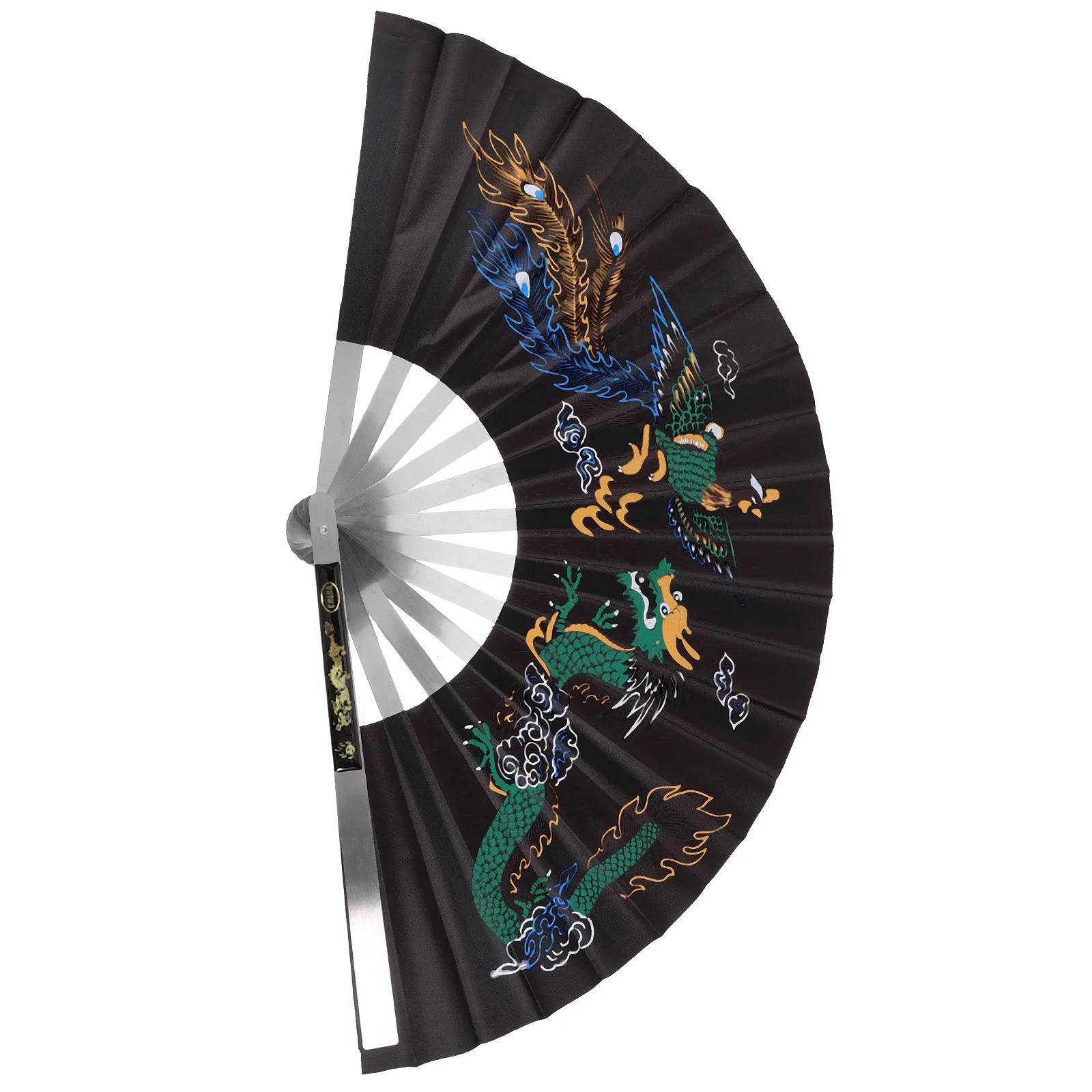 

Stainless Steel Silk Cloth Retro Hand Fan Dragon Peony Fan Folding Hand Traditional Chinese Vintage Decorative Fan