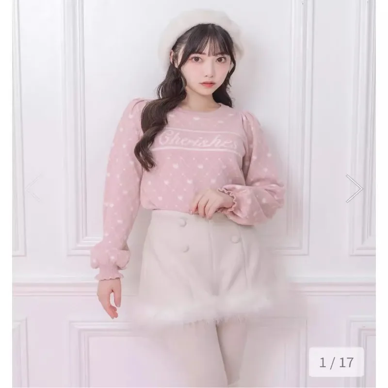 Pull imprimé losange mignon pour femme, pull rose, lettre d'amour, doux, japonais, automne, hiver, 2024