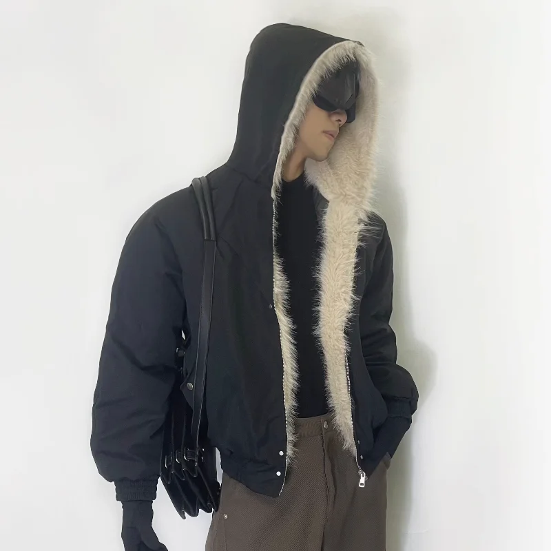 MWJLPWQ Fur Collar Hooded Cotton Jacket For Men Women American Style Long Sleeve 2026 New Chic Thickened Warm Winter Coat 17359
