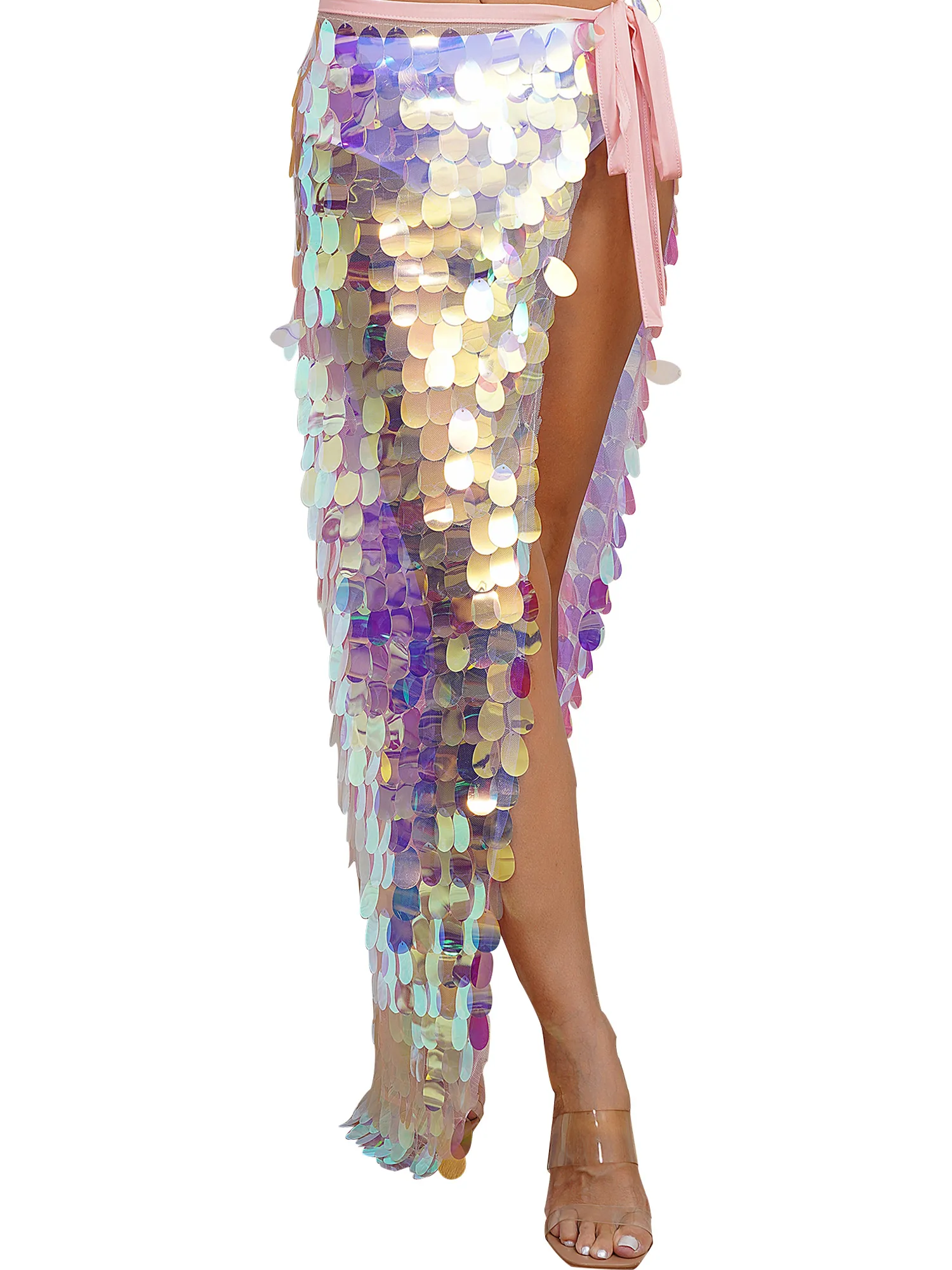 المرأة حورية البحر الرقص الشرقي تنورة سباركلي الترتر الدانتيل متابعة وشاح الورك التفاف مهرجان الرقص أزياء الهالوين #3