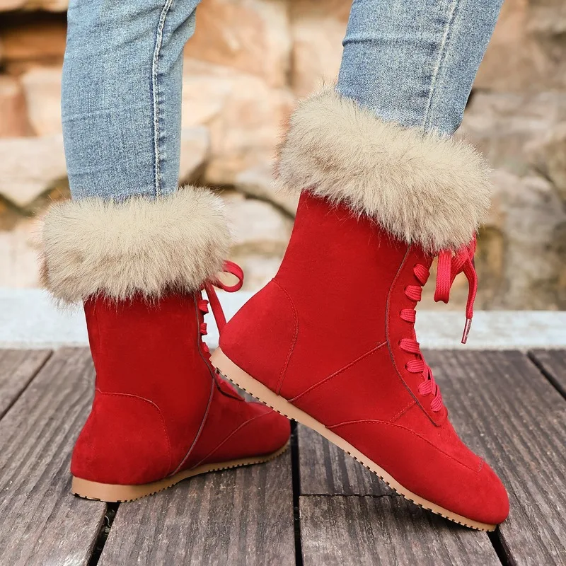 Thickened Cotton Shoes with Fleece Casual Short Tube Winter Boots for Women Comfortable Warm Large Size Rubber Snow Boots
