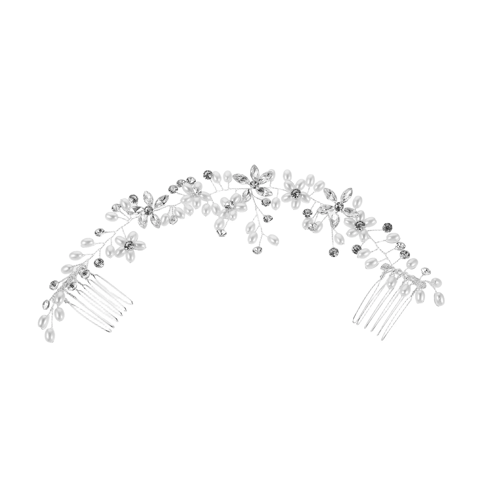 

Elegant Bridal Rhinestone Pearl Headband Handmade Wedding Hairpiece Double Combs Beaded Secure Fit Hair Accessories For Brides