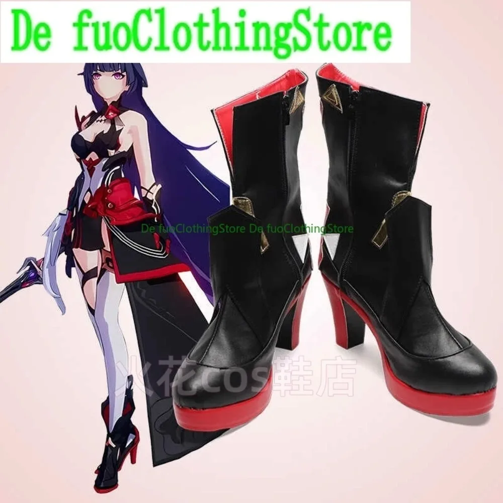 รองเท้าคอสเพลย์ Raiden Mei Herrscher of Thunder จากเกม Honkai Impact 3 ของ Defuo Clothing รองเท้าส้นสูงแฟนซีหนัง PU แบบสั้นสำหรับผู้หญิงและเด็กผู้หญิง
