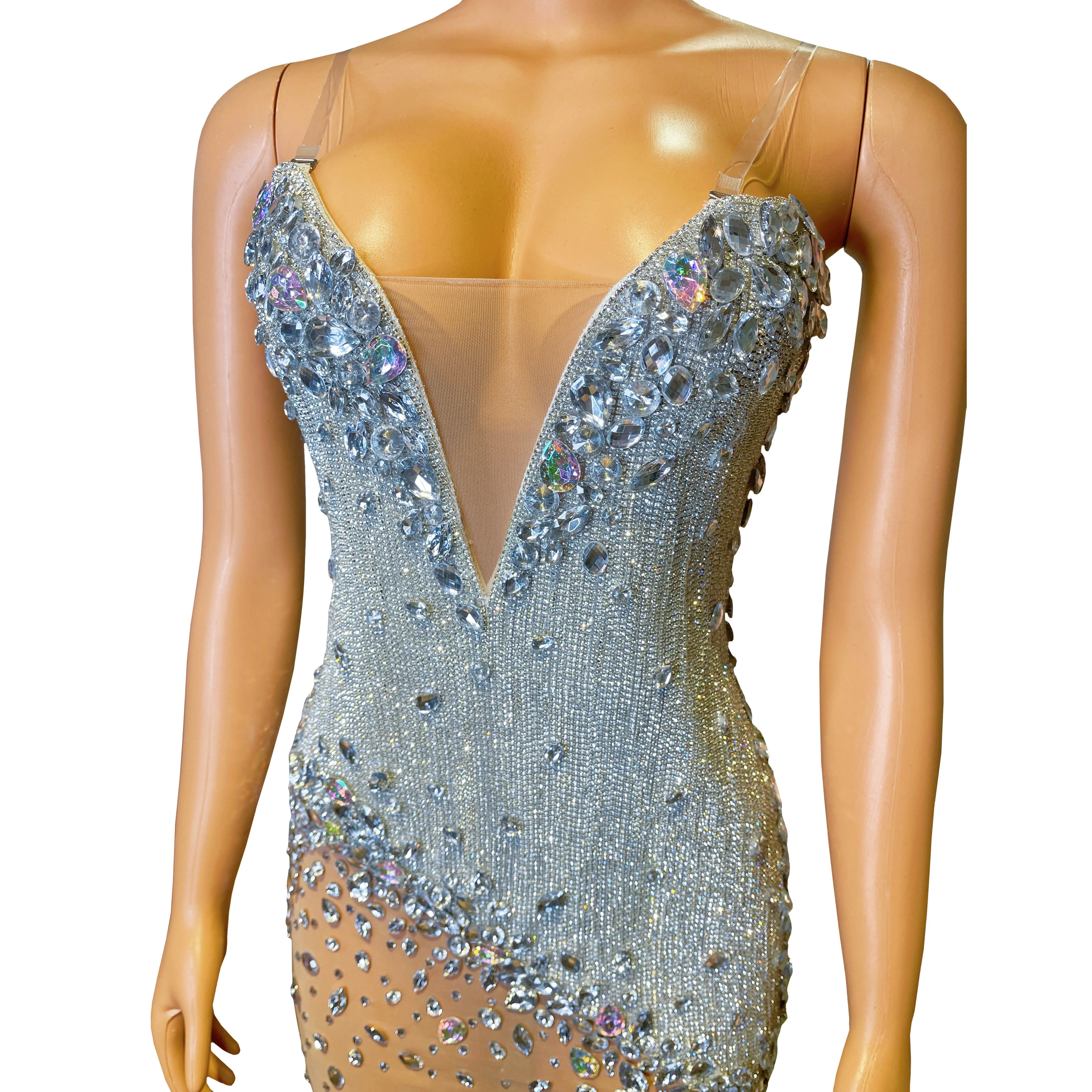 

2025 Adult Clubwear Rhinestones Dress Drag Queen Costume Singer Performance Dresses Women Party Banquets Festival Clothing yj011