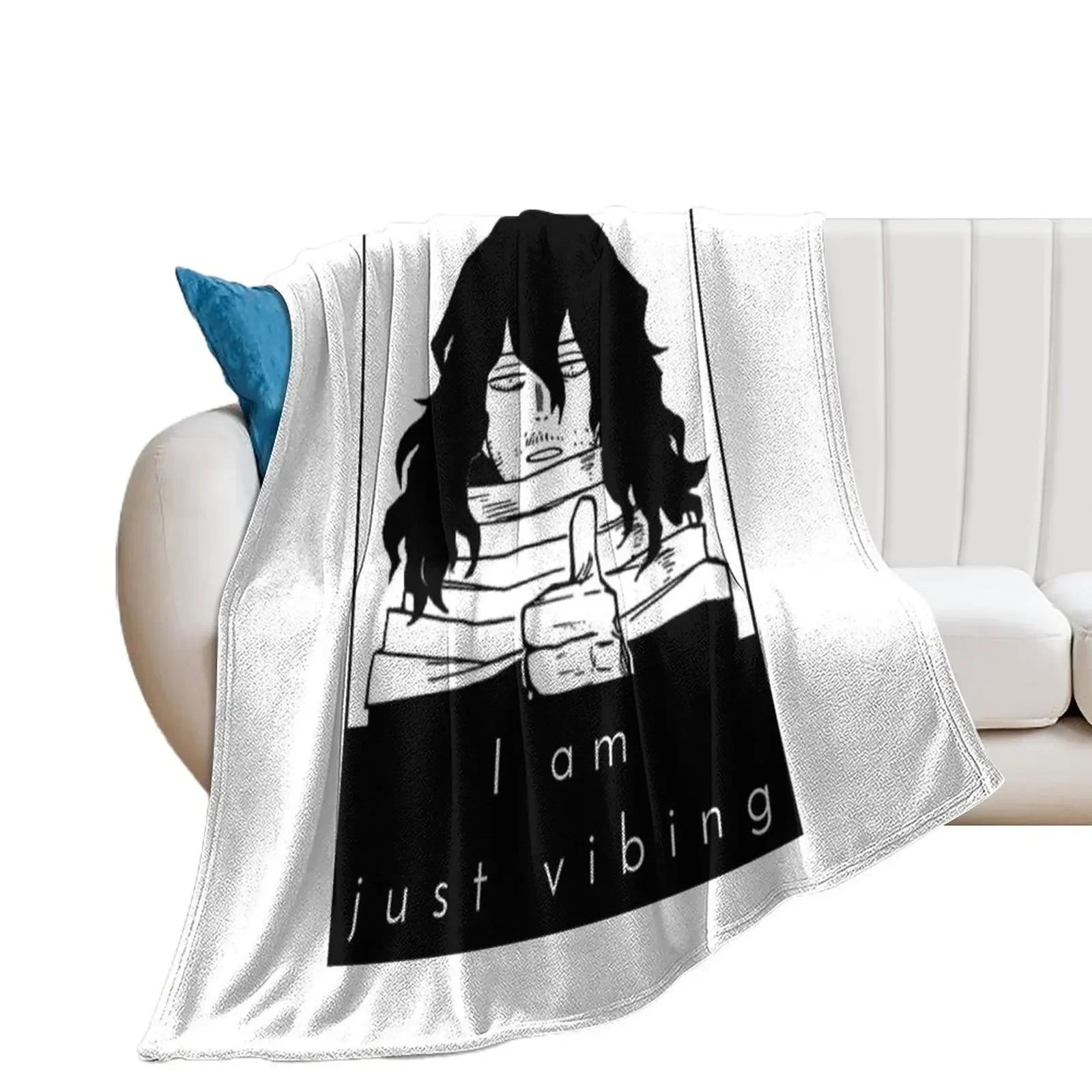 

aizawa i am. just vibing Throw Blanket Sofa Quilt Nap Hairy Plaid Blankets