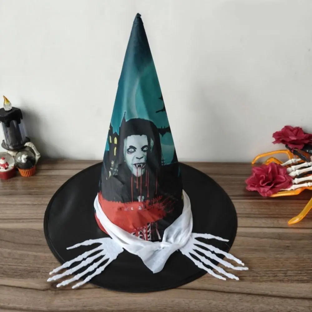 

Красочная шляпа ведьмы на Хэллоуин, костюм для косплея, реквизит с рисунком черепа, детская кепка волшебника, реквизит для вечеринки, аксессуары для косплея на Хэллоуин