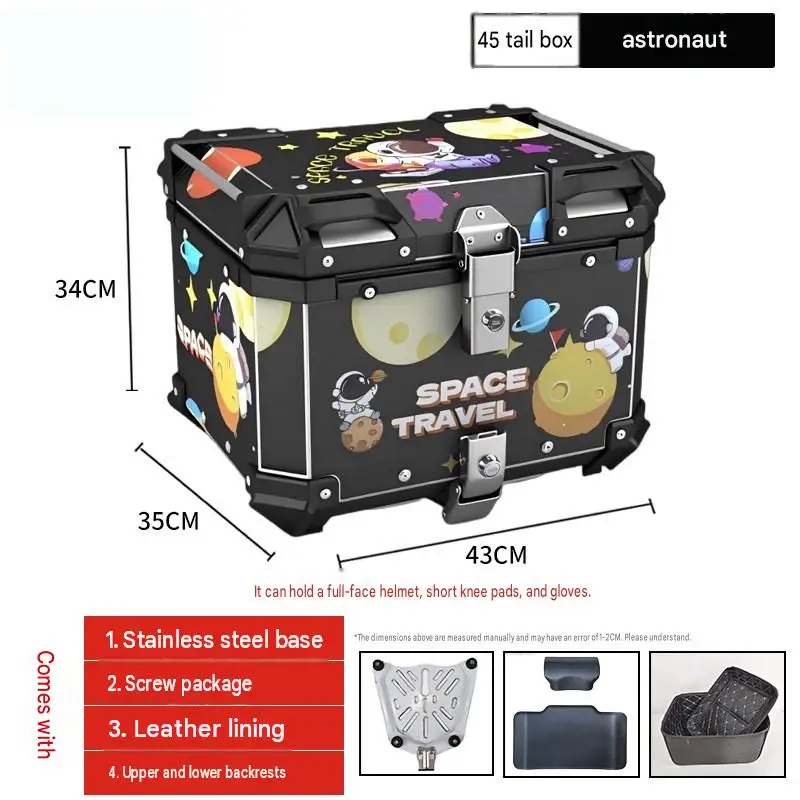For Haojue UHR150 45L Universal Aluminum Waterproof Tail Box Stainless‑Steel Base & Backrest For Scooter EV Mod Accessories