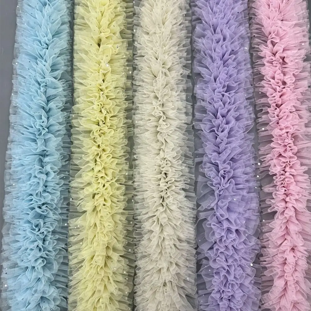 Princess Style 1 Yard Mesh Lace Accessories 12cm Wide Multicolor Puff Mesh Dress Puffy Texture Lace Trim Wedding Accessories