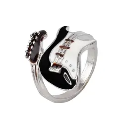 Brand New Punk Style Personality Women Jewelry Oiled Alloy Ring Varnish Guitar Black White Color