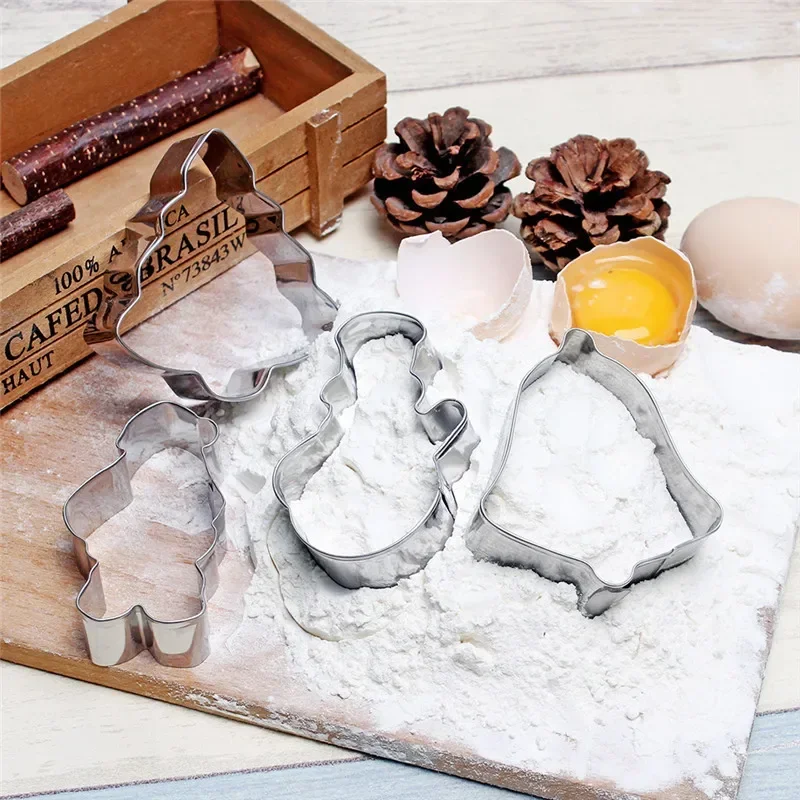 

4pcs Christmas Stainless Steel Biscuit Molds Santa Claus Series Cake Printing Biscuits DIY Baking Silicone