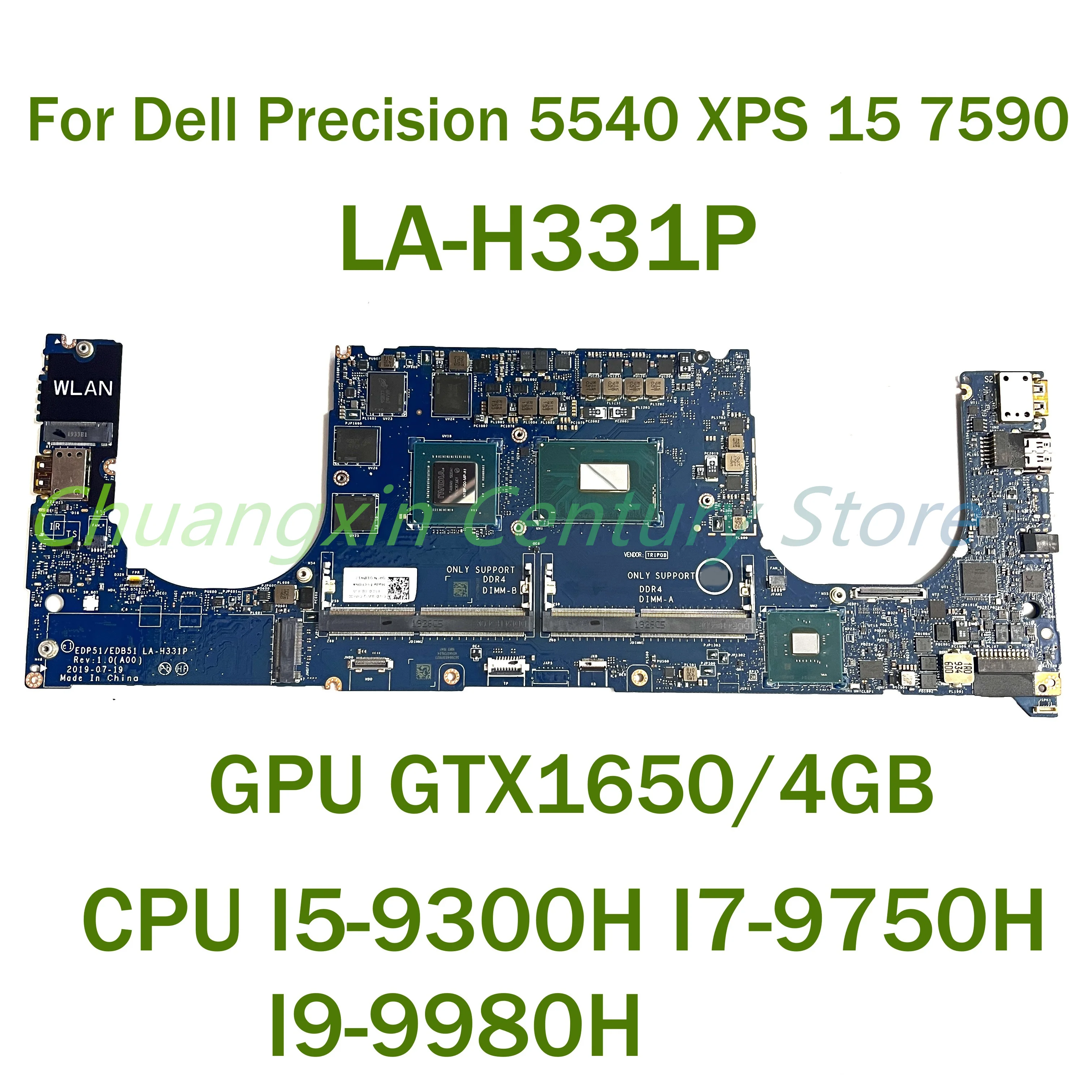 

LA-H331P motherboard For Dell Precision 5540 XPS 15 7590 Laptop with CPU I5-9300H I7-9750H I9-9980H GPU GTX1650 4GB