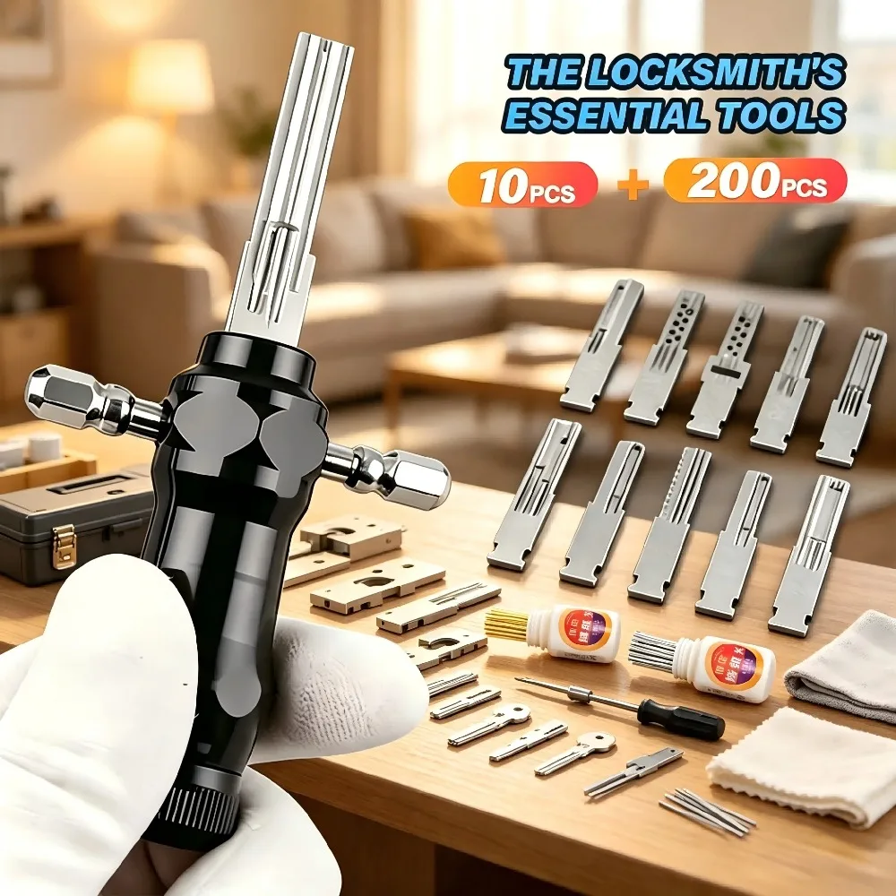 10Pcs Multifunctional Lock Opening Tool Set T-handle Lock Decoder Portable Lock Pick for House Door Cabinet Locks