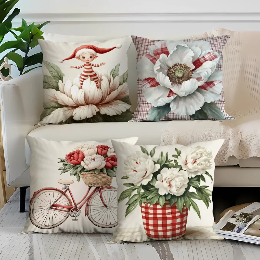 Christmas flowers throw pillow covers with digital printing of short plush fabric Car-shaped sofa cushion for office Home decor