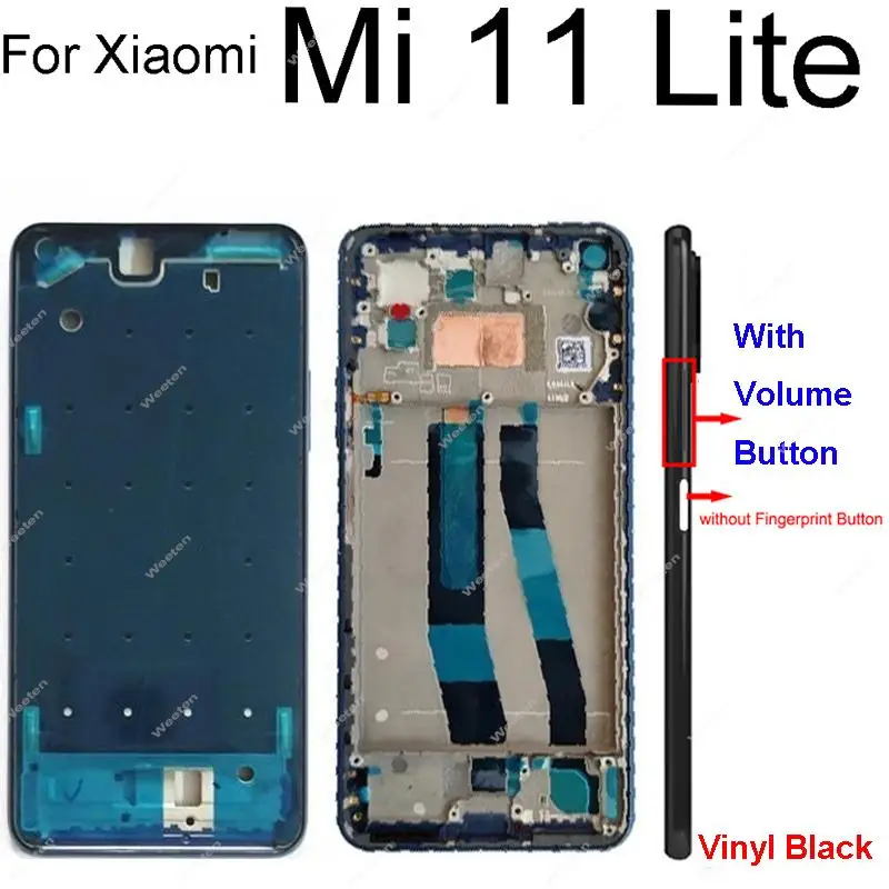 Корпус средней рамки для Xiaomi Mi 11 Lite 11 Lite 5G NE, задняя средняя рамка, держатель, пластина с боковыми кнопками громкости, запасные части