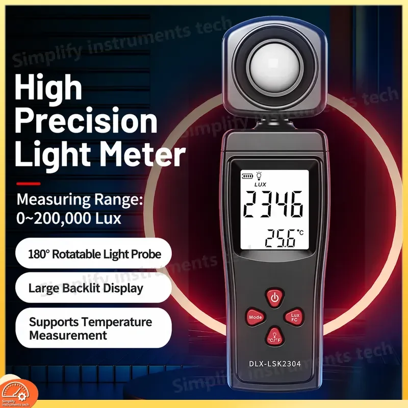 Digital Illuminometer Handheld Light Meter with Auto Range Detection LCD Display Electronic Photometer for Photography