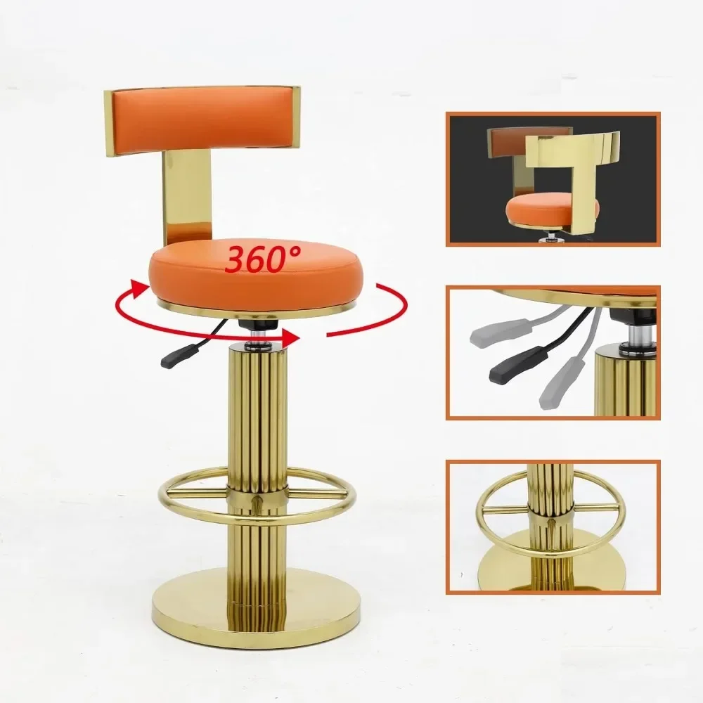 Bar Chair, Modern Adjustable Height Barstools Swivel, Back Bars Chairs with Polished Gold Stainless Steel Legs, Bar Chairs