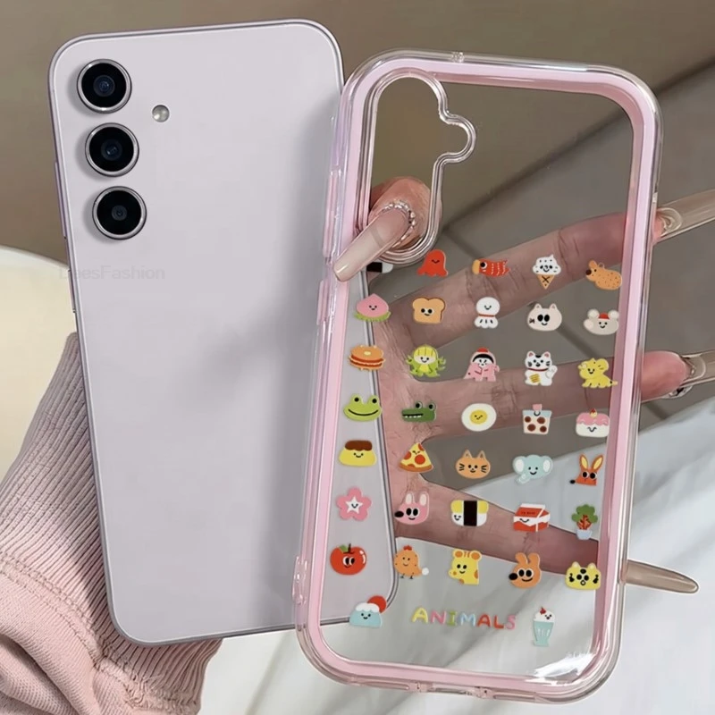 Cute Cat Dog TPU Clear Pink Phone Case For Samsung A56 A57 A17 A37 A16 A26 A36 A55 S25 S24 S26 Ultra Plus Silicone Soft Cover