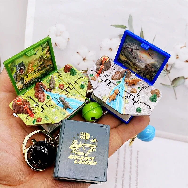 3D stereoscopic folding keychain dinosaur pop-up book toys book bag pendant decompression