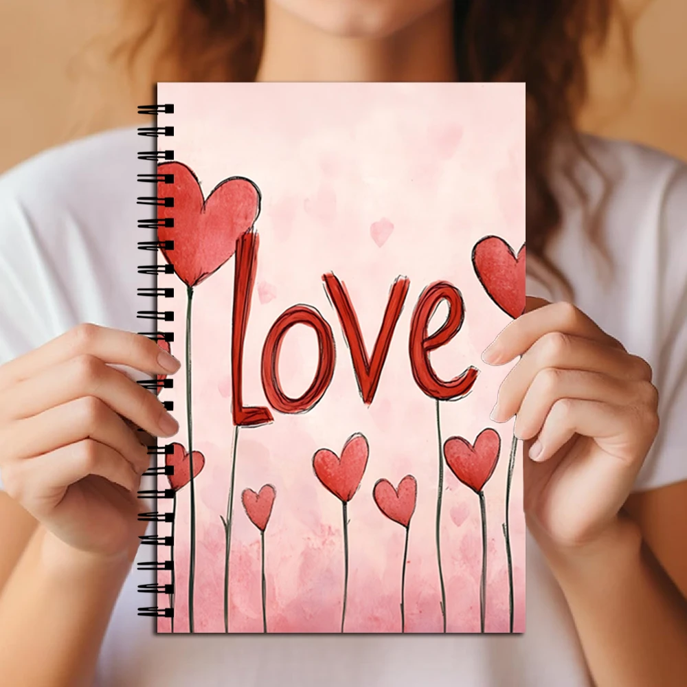 Spiral-Notizbuch mit Liebesherz-Blumen im Aquarell-Stil – Rosa Ästhetisches Tagebuch, breitlinig liniert, perfektes Geschenk für Frauen und Mädchen