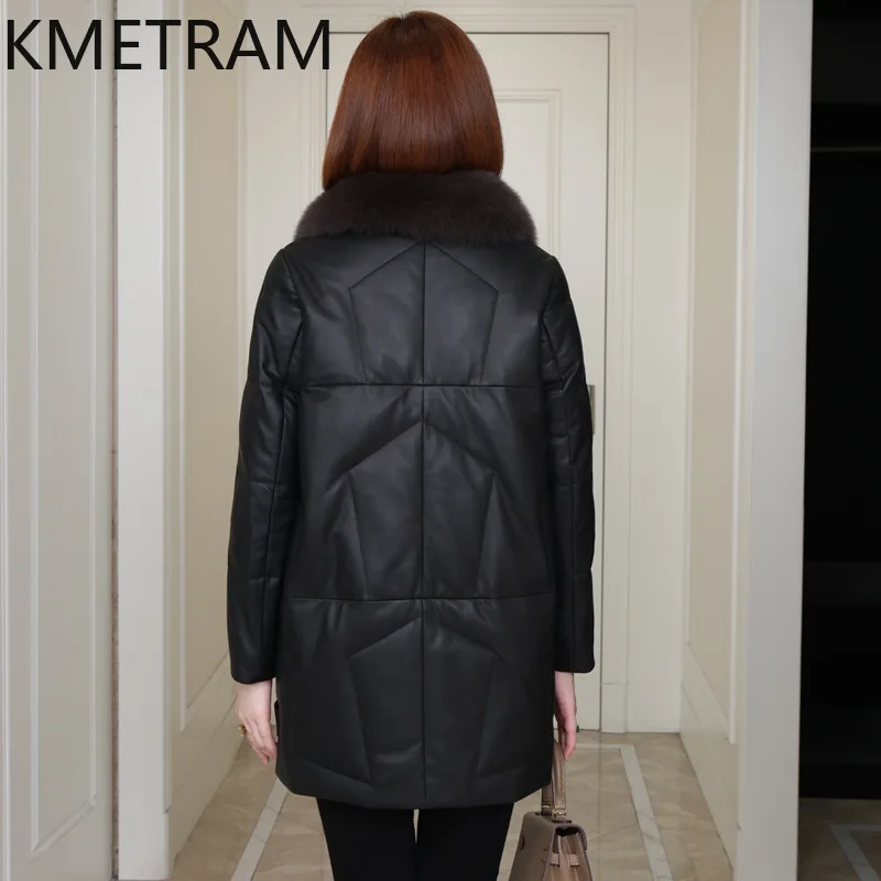 Witte ganzendons pufferjack voor dames 100% schapenvacht Lange donsjassen Winterkleding Vos Bontkraag Jassen Los 2024ojiк