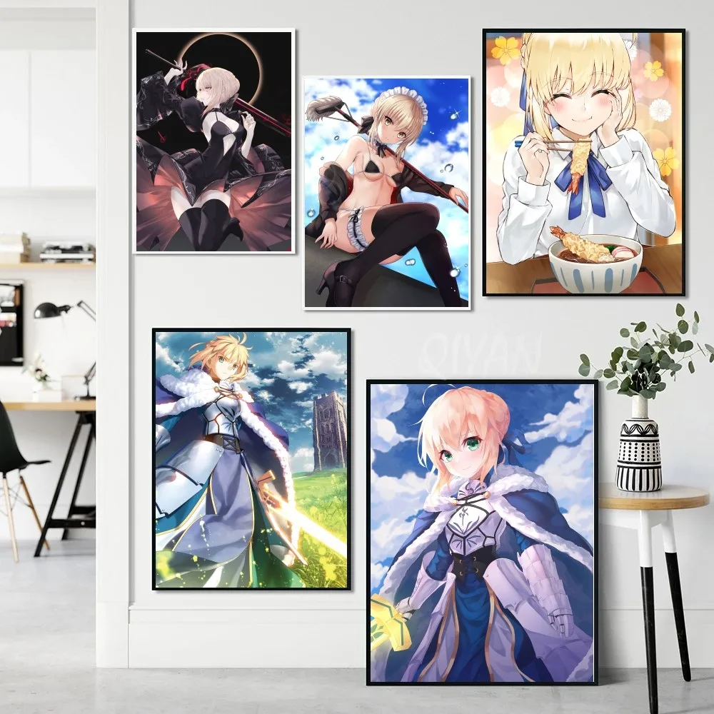 Game Anime Fate Grand Order Altria Pendragon Saber Poster Paper Print Home Living Room Bedroom Bar Cafe Art Painting Decor