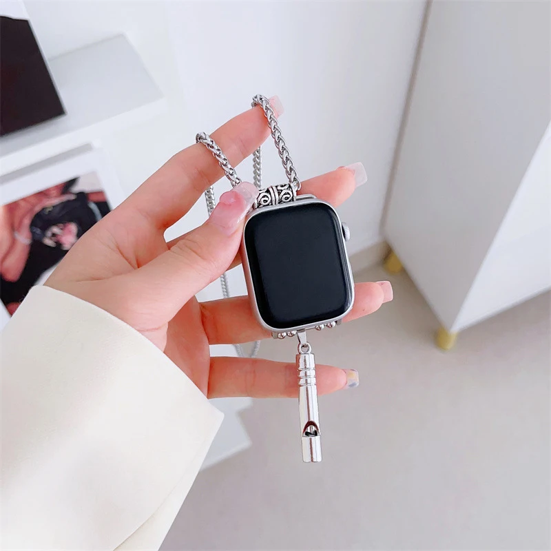 Necklace Adapter Pendant  For Apple Watch Ultra Band 44mm 45 40 41 49 Fashion Metal Chain Necklace Strap For iWatch 6 7 5 8 9 se