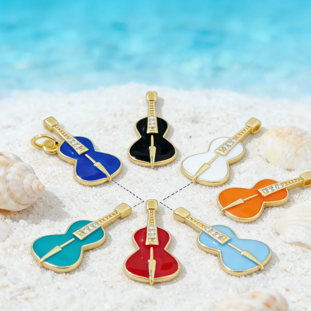 3Pcs Pendants Gold Plated Enamel Guitar Charms Colorful Music Instrument Design for DIY Jewelry Making Necklace Bracelet Crafts