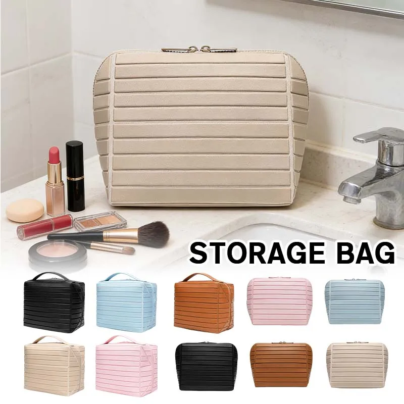 

Striped PVC Toiletry Bag Large Capacity Travel Cosmetic Bag Organizer Portable Makeup Pouch for Women Bathroom Accessories