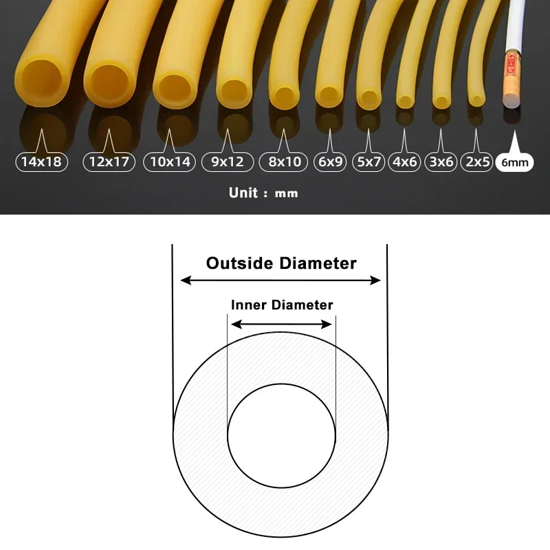 Mangueiras de borracha de látex Nature, tubo cirúrgico de alta resiliência, catapulta estilingue, elástico, amarelo, 1,6-18mm, identificação