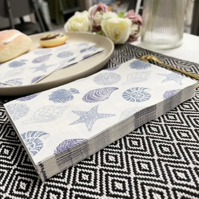 20pcs 33*40cm 3-Ply Ocean Collection Starfish Print Rectangle Paper Napkins Party Print Paper Placemat Butterfly Bone Bart Paper