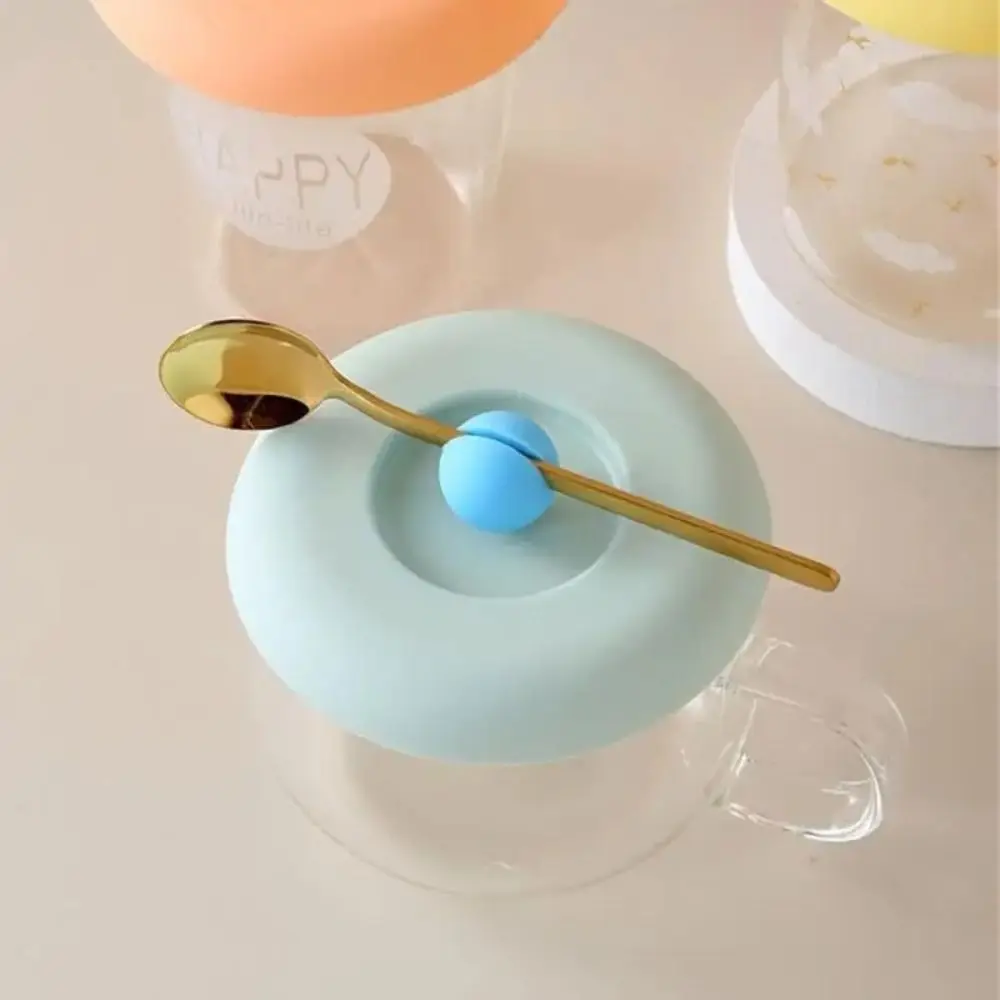 with Spoon Holder Silicone Cup Cover Round Anti-dust Water Cup Lid Leak-Proof Heat-Resistant Lid Coffee Mug Sealed Cap