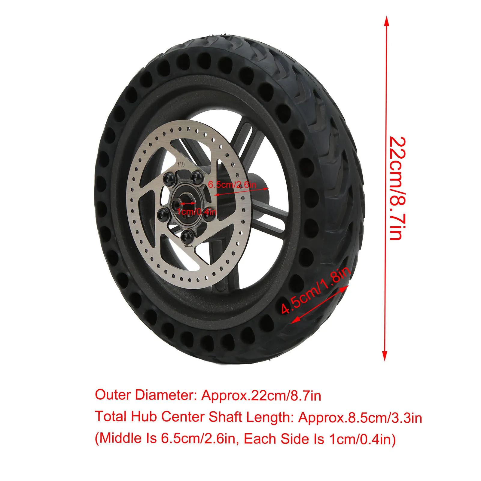 M365/1S/LITE Electric Scooter Rear Wheel with 8.5in Solid Honeycomb Tire and 110mm Brake Disc, Compatible with 2 Wheel Scooters