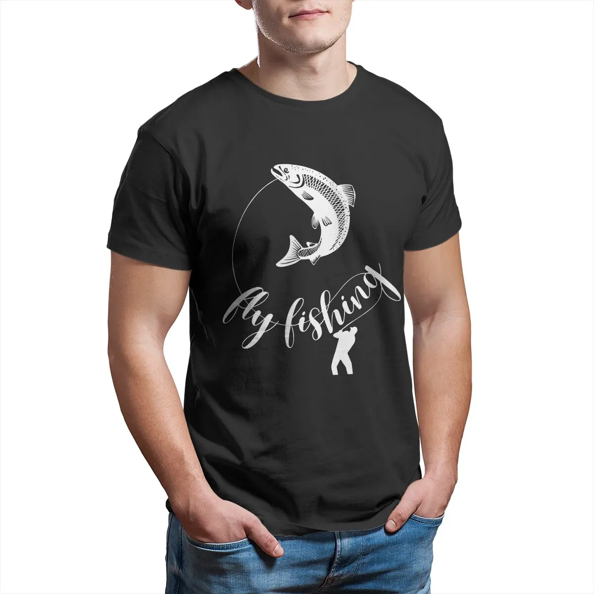 Fly fishing fish on the-line T Shirt  for Fisherman Fly Fishing Trout  Lover Cotton Tops Funny Birthday Present T-Shirts