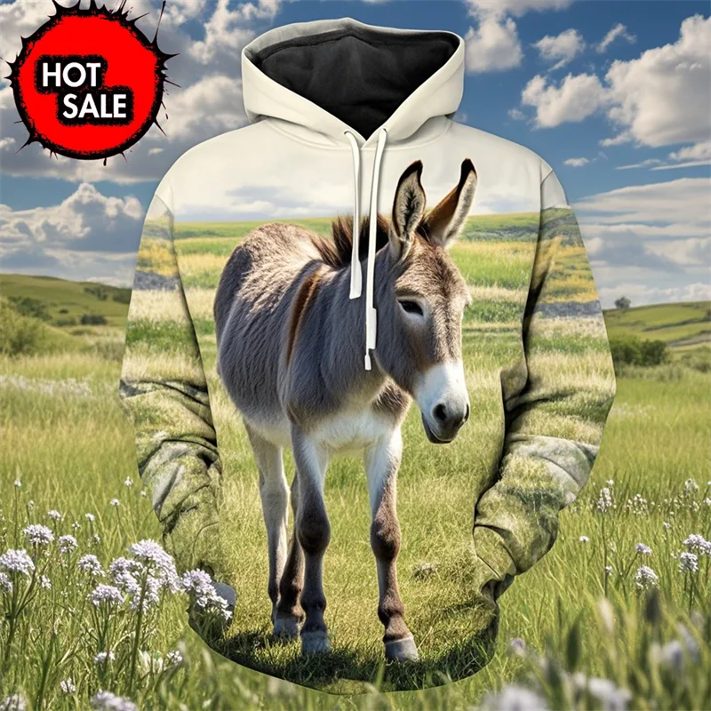 رائجة البيع الحيوان حمار ثلاثية الأبعاد مطبوعة رجل إمرأة موضة Y2K هوديي المتضخم الشارع الشهير البلوفرات قمصان سويت شيرت بقلنسوة ملابس الاطفال
