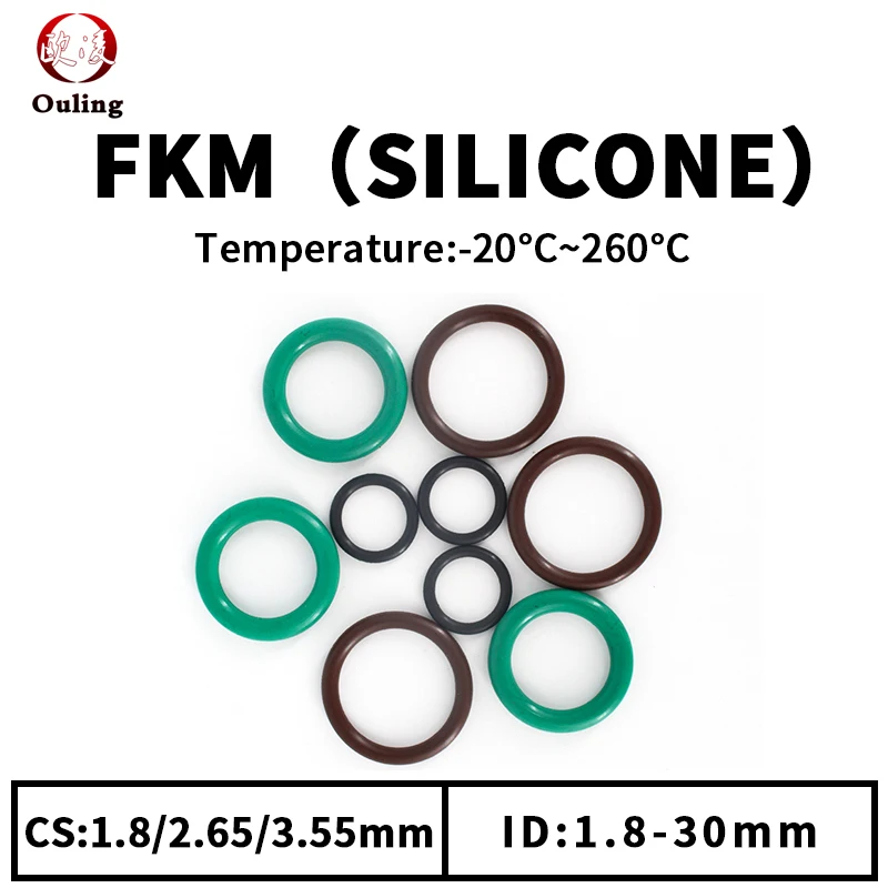 

FKM O Ring Seal Gasket Thickness CS1.8/2.65/3.55mm ID1.8-20mm FPM Oil Acid and Alkali Resistant Automobile Fluororubber O-Ring