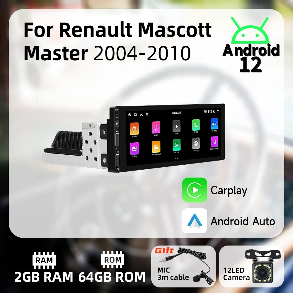 For Renault Mascott Master 2004-2010 6.9 Inch Screen 1 Din Radio Android Car Multimedia Stereo Head Unit Carplay Autoradio GPS