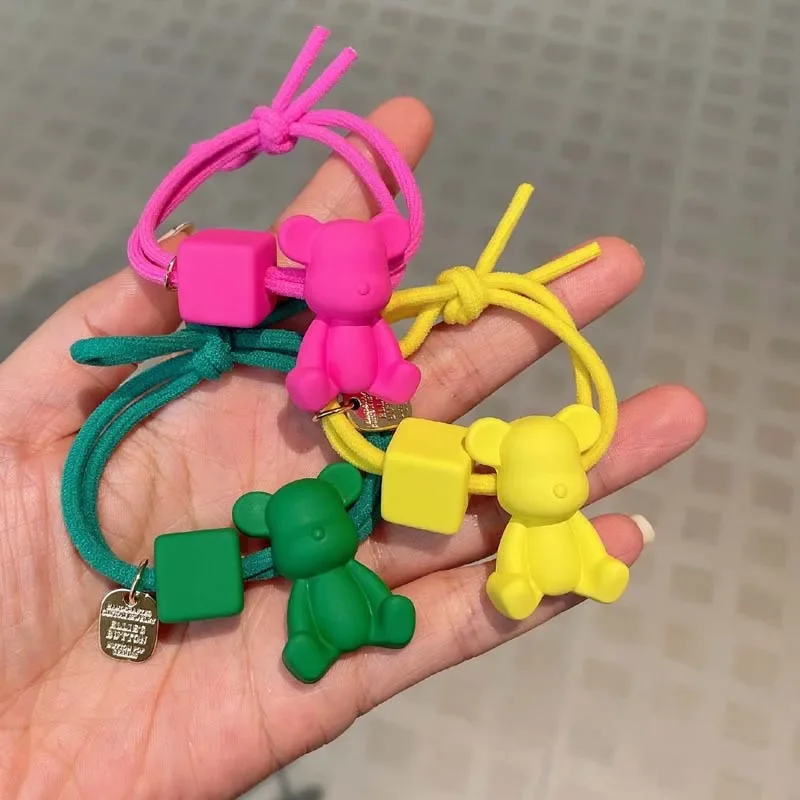 2023 neue Frühling fluor zierende einfarbige Bär Block elastische Haarband für Mädchen Kinder niedlichen kawaii Fee Haar Seil Krawatte Kopf bedeckung