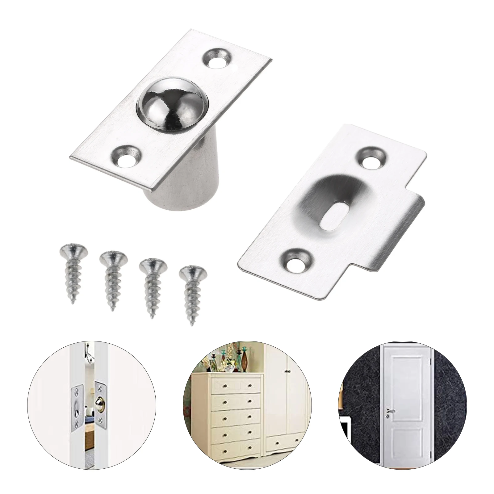 

Wooden Cabinet Door Beads Lock Closet Ball Catch Latch Catcher Stainless Steel Material Spring Invisible Door Keyless Beads Lock