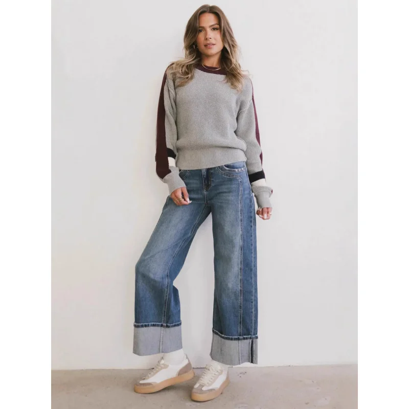 

2025New European and American Style Casual Loose Mid Waist Straight-Shaped Women's Washed Fashion Jeans