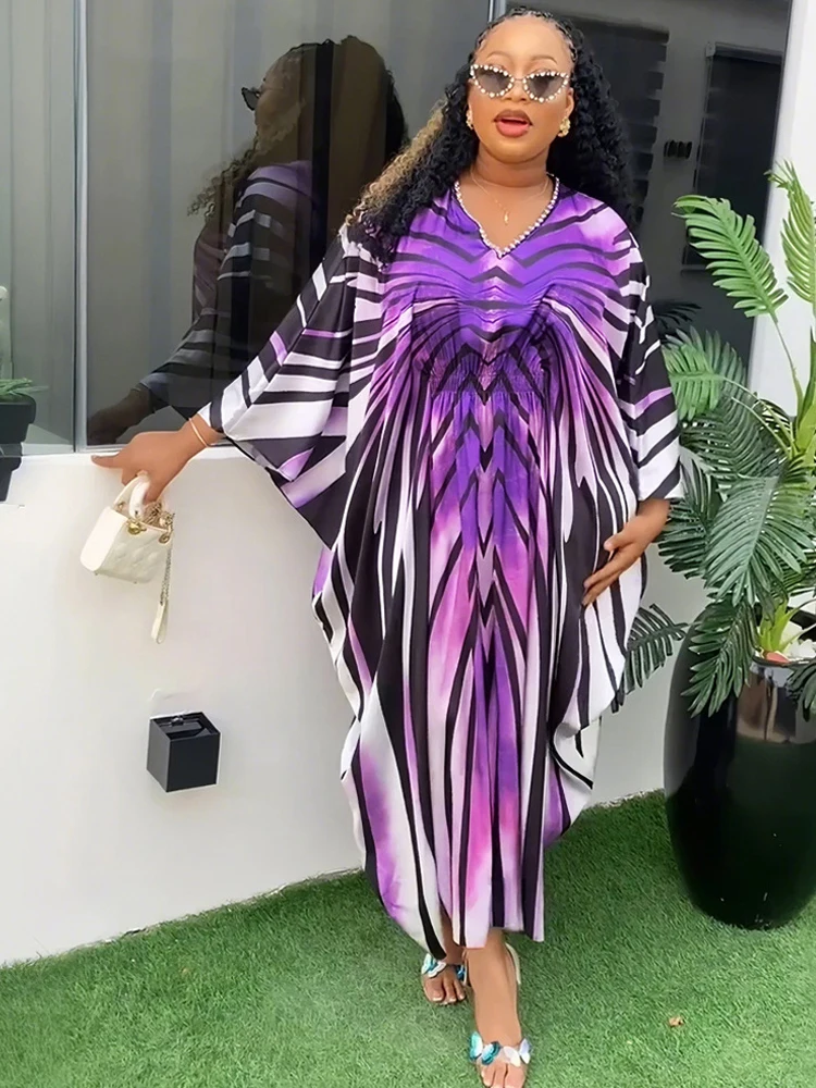 

Dashiki Print Dresses For Women Party Evening Gown African Chiffon Long Dress Dubai Kaftan Abaya Summer Ladies Clothing Boubou